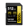 Lexar Gold Series 1800X 512GB Profoessional SDXC Card Memory UHS-II, U3 For Camera