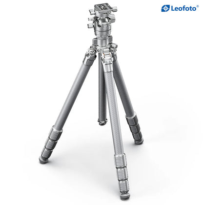 Leofoto LG-284C+LH-36R Poseidon's Locking System 10X Layers Carbon Fiber Tubes Tripod Silver Colour