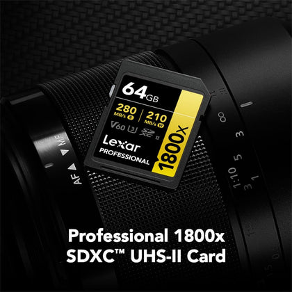 Lexar Gold Series 1800X 64GB Profoessional SDXC Card Memory UHS-II, U3 For Camera