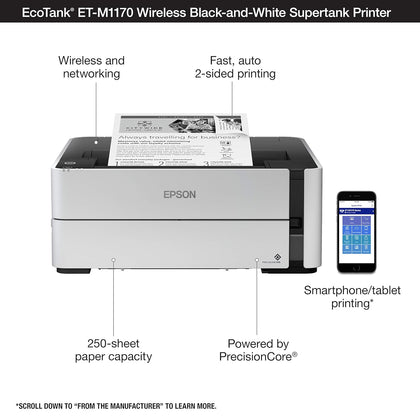 Epson M1170 Monochrome Ink Tank Printer WiFi Direct  Duplex Printing, Ethernet