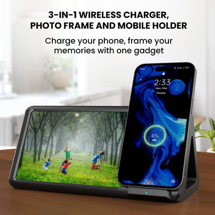 Portronics Freedom 5 Provides Double Utility-A 15W Wireless Charger, Detachable Back Stand, Photo Frame POR 2127