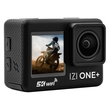 IZI ONE Plus 5K 48MP Action Camera 6-Axis Gyro Stabilization,Waterproof, Vlogging,170° FOV, WiFi, Dual Touch Screen Video, Fast C-Type Charge, HQ External Mic Included