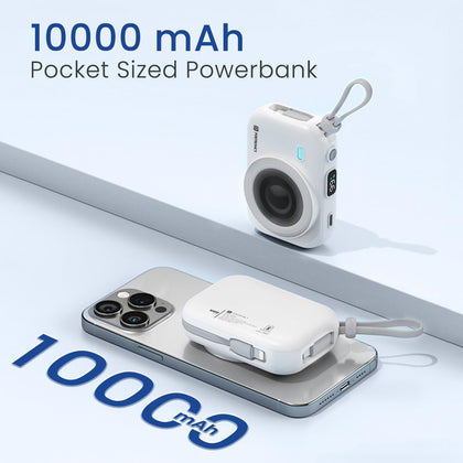 Portronics Power Shutter 10000mAh 15W Magnetic Wireless Charging Powerbank with in Built Type-C & 8 Pin Cable, 22.5W Fast Charging