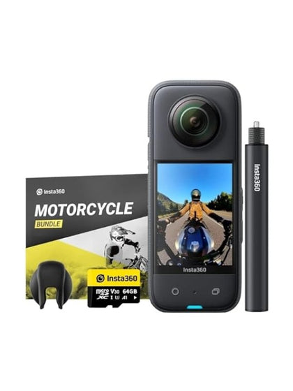 Insta360 X3 Motorcycle Kit it Includes ( Insta360 X3+ 70cm Invisible Selfie Stick+ 64GB MicroSD+ Motorcycle Mount Bund)